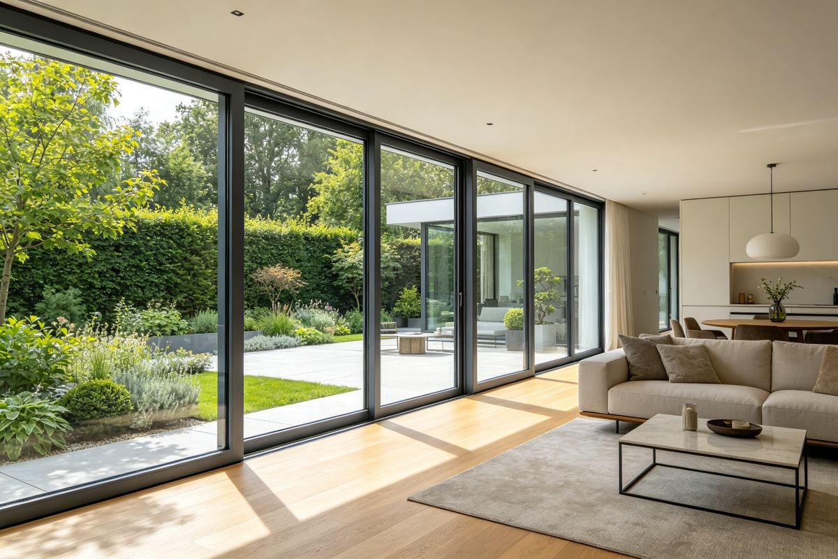 System windows with full-height glazing in a living space